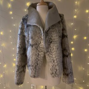 Reversible Jacket Faux Fur/Suede Gray/Black/White Size L from Anthropologie